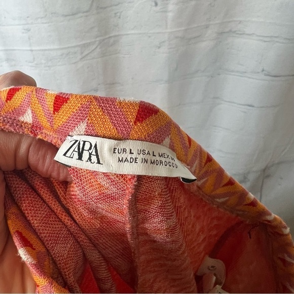 Zara orange jacquard knit geometric pull on flare pants size large - Picture 6 of 11
